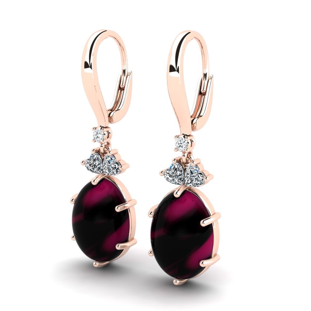18k Oro Rosa Granate Rhodolite Cabujón Pendiente de mujer Cholena
