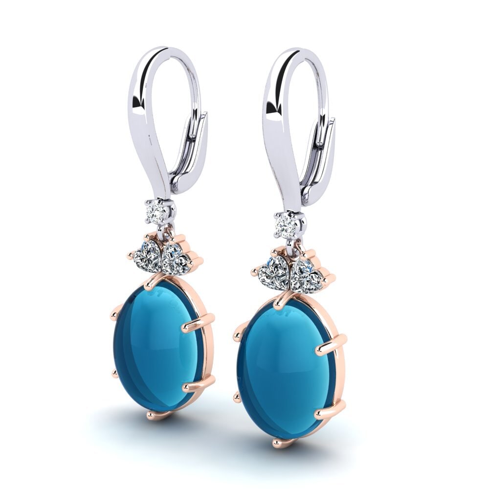 585 Ros & Putih Emas Topaz Biru Cabochon Anting-anting wanita Cholena