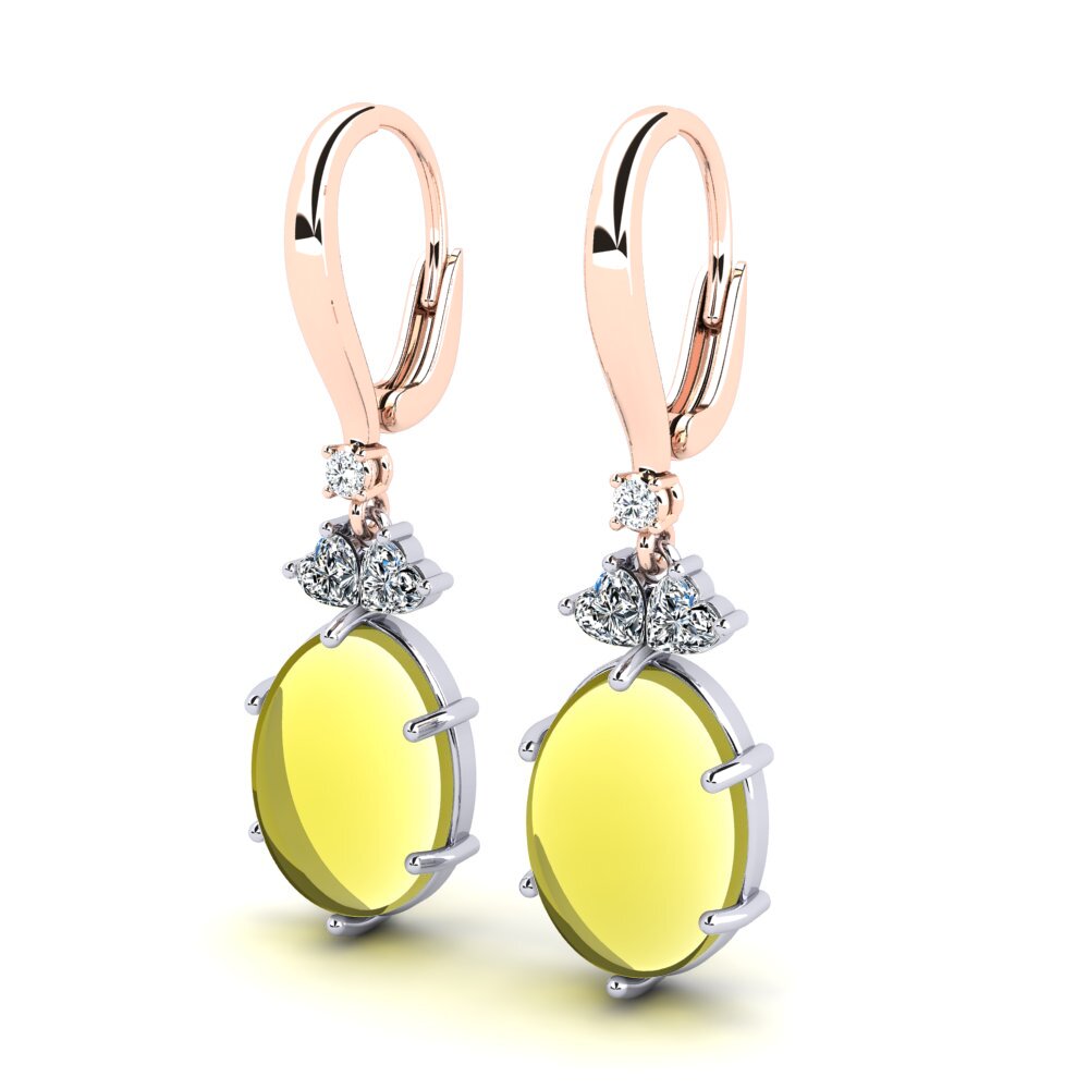 14k White & Rose Gold Cabochon Lemon Topaz Women's Earring Cholena