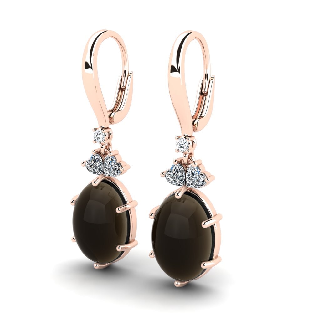 14ct Rose Gold Cabochon Smoky Topaz Women's Earring Cholena