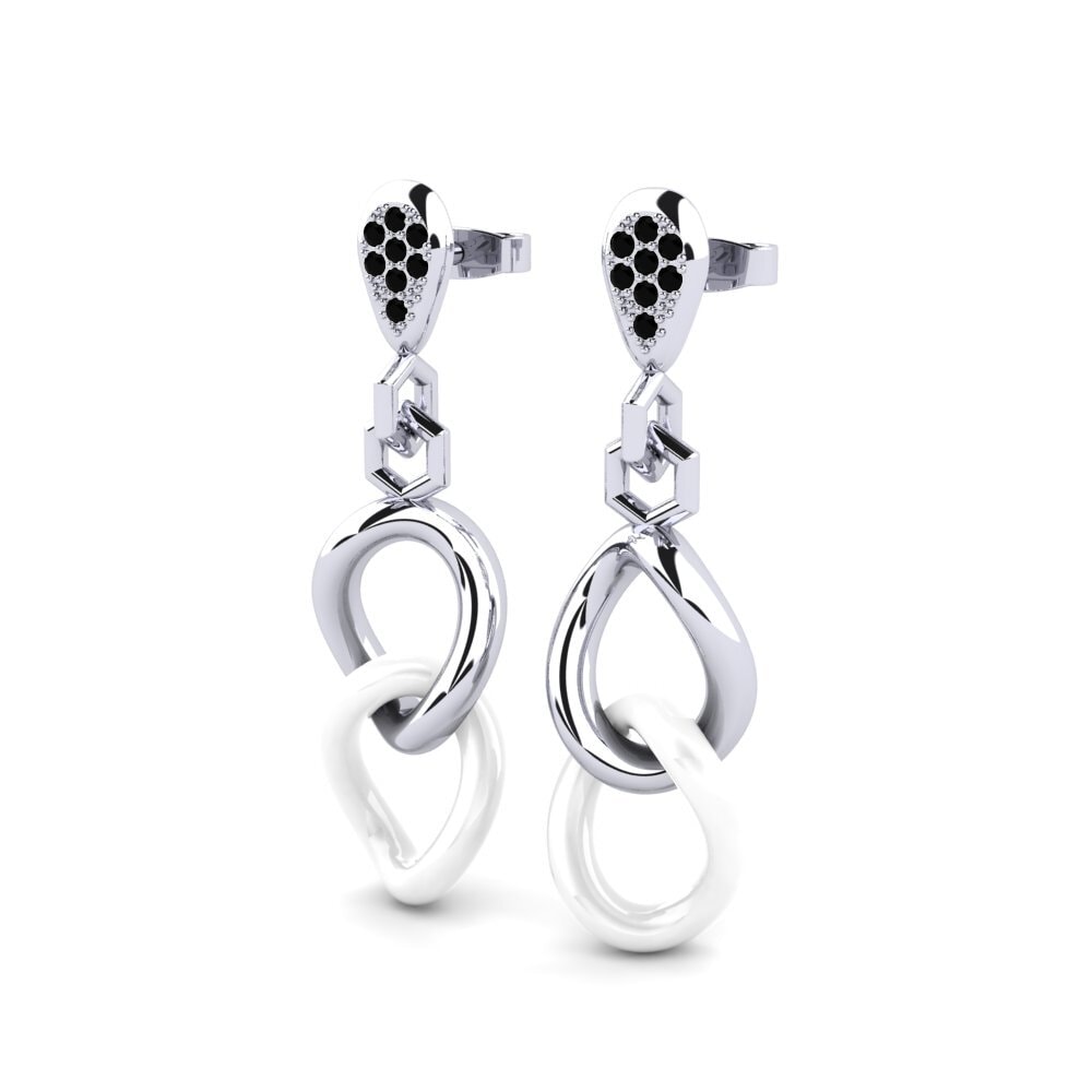9k Oro Blanco Ónix Negro Pendiente de mujer Chong