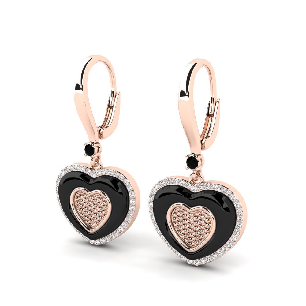 14k Oro Rosa Ónix Negro Pendiente de mujer Ciccone