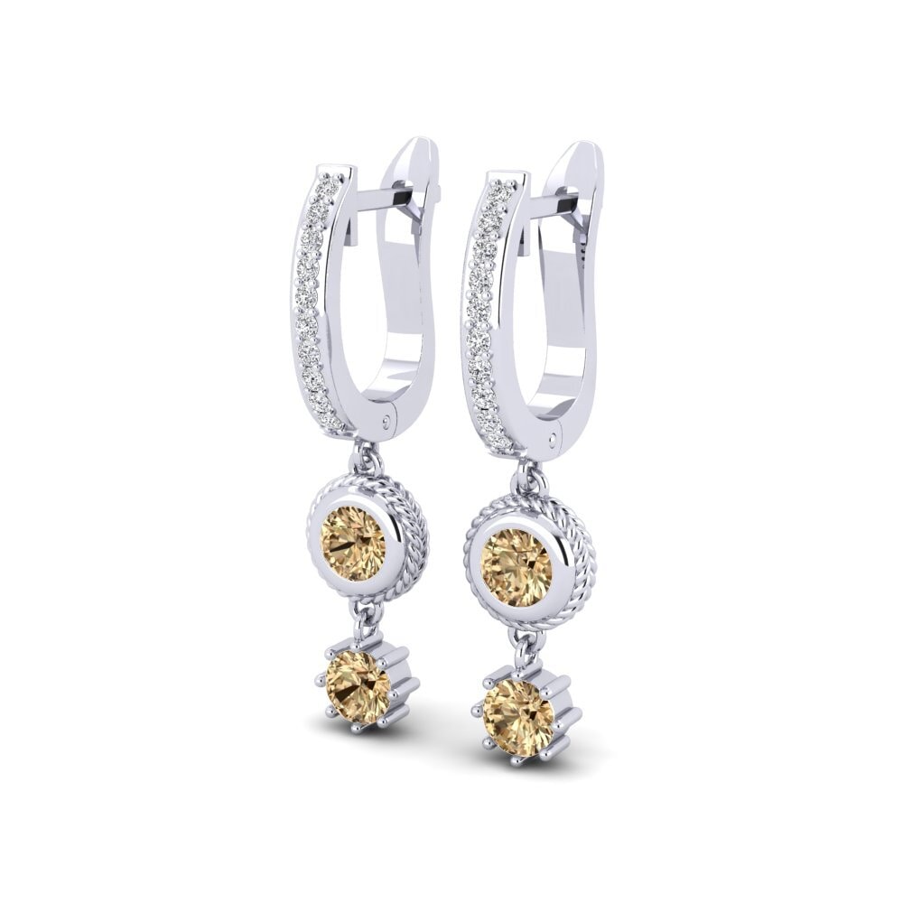18k Oro Blanco Diamante Marrón Pendiente de mujer Cichus