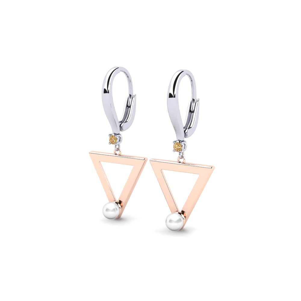 9ct White & Rose Gold Brown Diamond Women's Earring Cigur