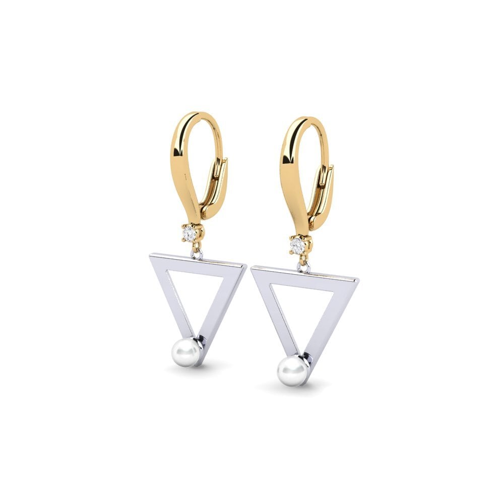 14k Oro Amarillo & Blanco Zafiro blanco Pendiente de mujer Cigur