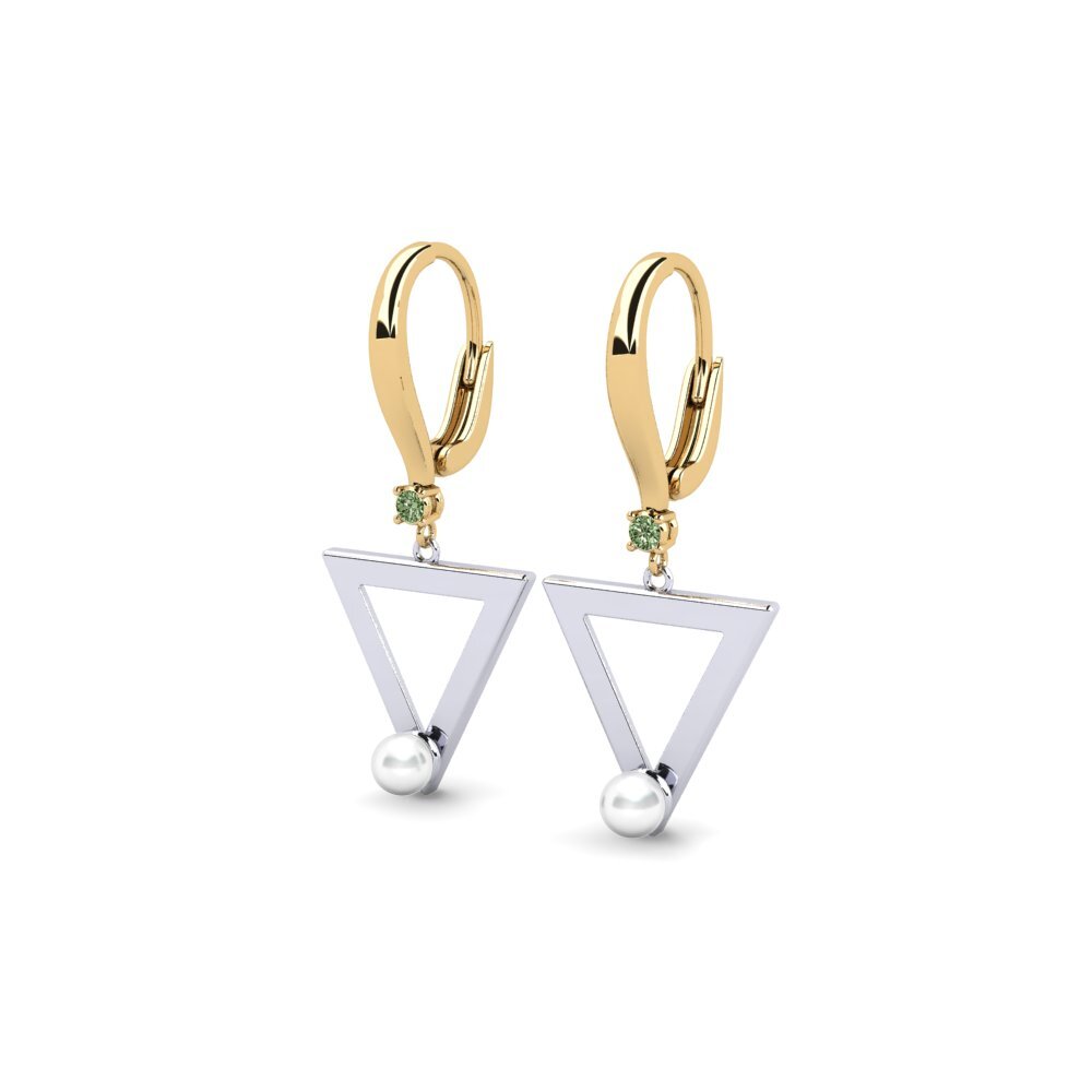 9ct Yellow & White Gold Green Diamond Women's Earring Cigur