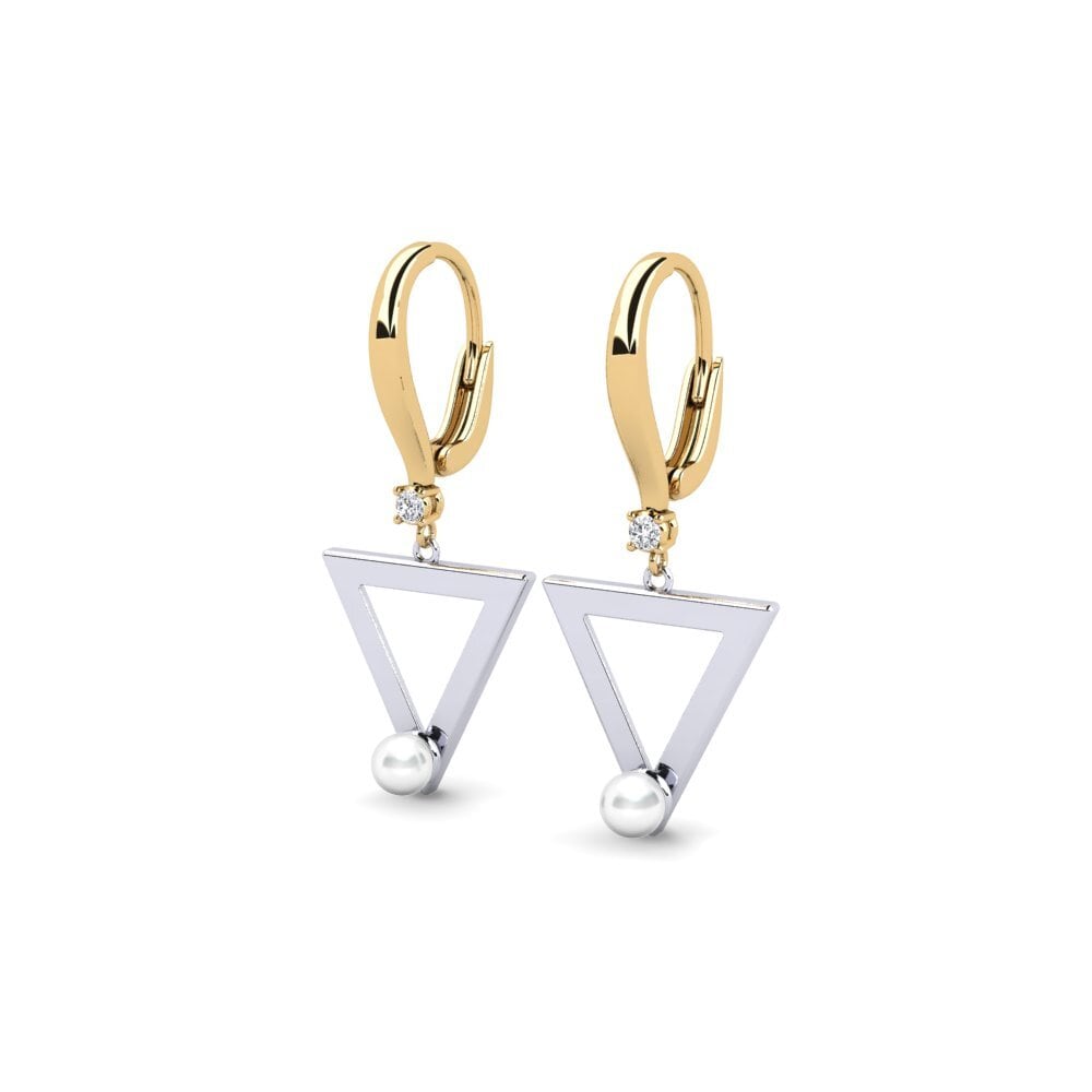 14k Oro Amarillo & Blanco Diamante cultivado en laboratorio Pendiente de mujer Cigur