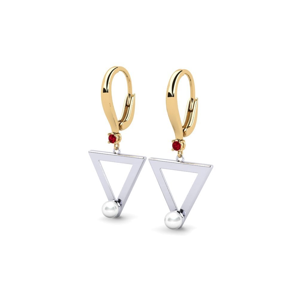 9ct Yellow & White Gold Red Zirconia Women's Earring Cigur