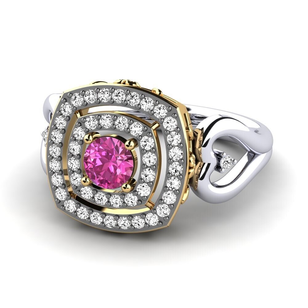 14k Oro Blanco & Amarillo Topacio Rosa Anillo de compromiso Cinthia