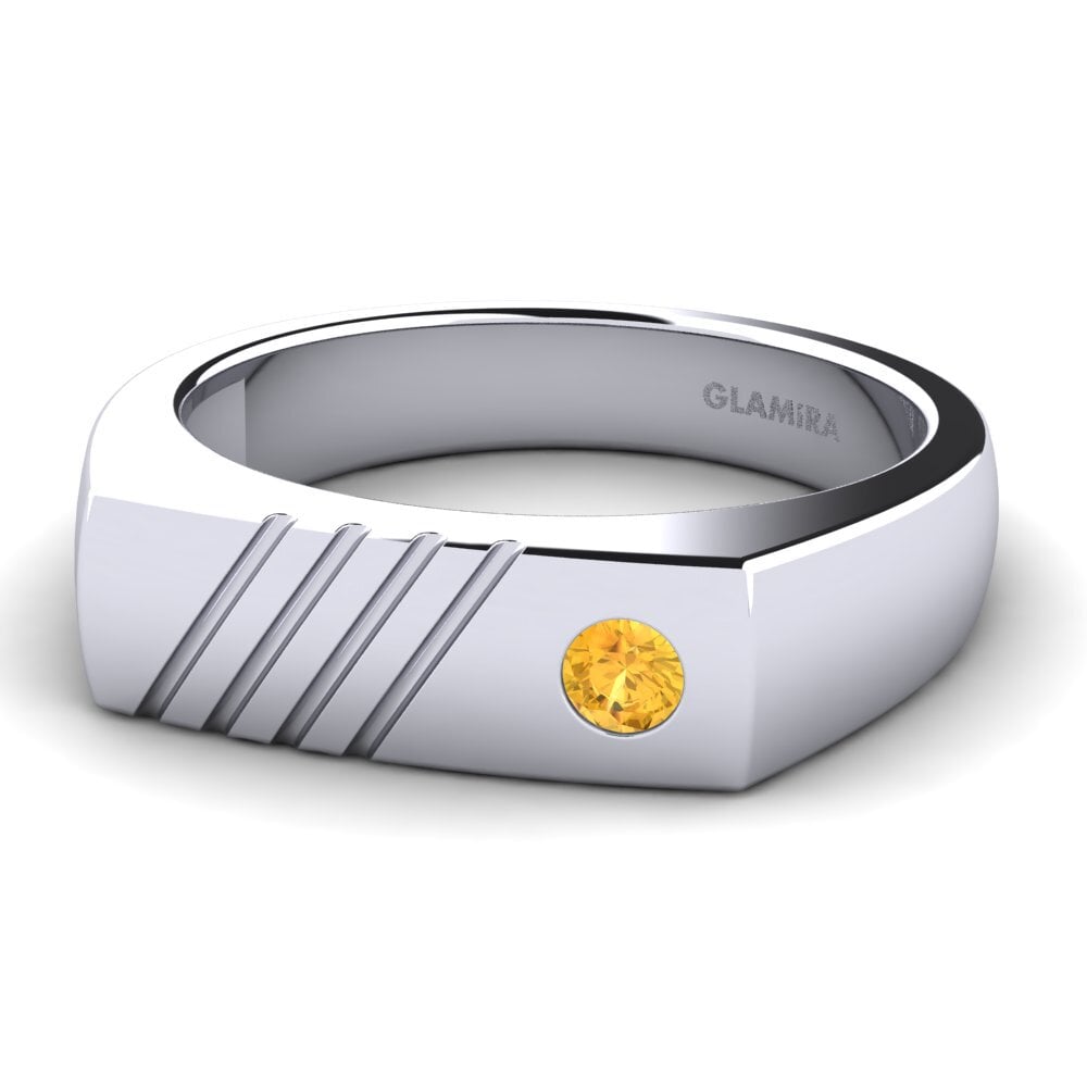 14k Oro Blanco Citrino Anillo de Hombre Ciprian