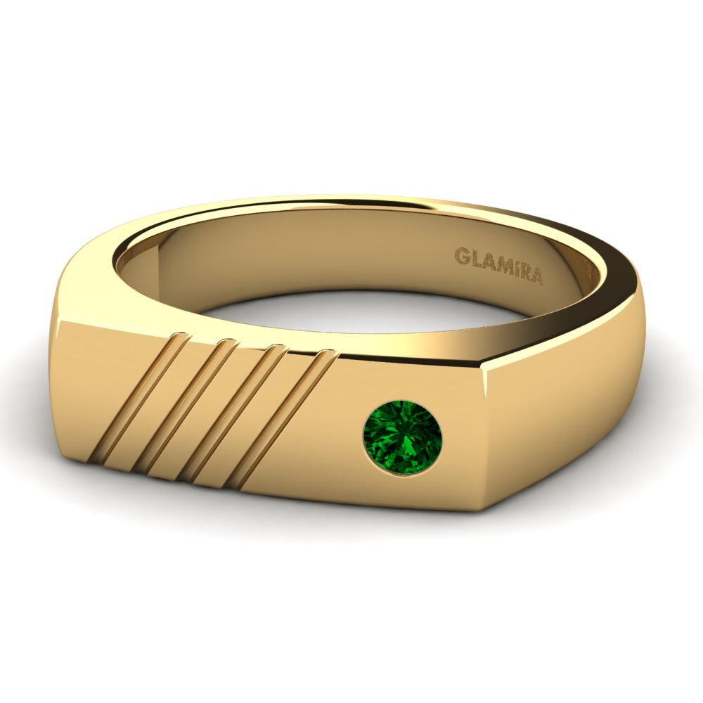 14k Oro Amarillo Circonita Verde Anillo de Hombre Ciprian