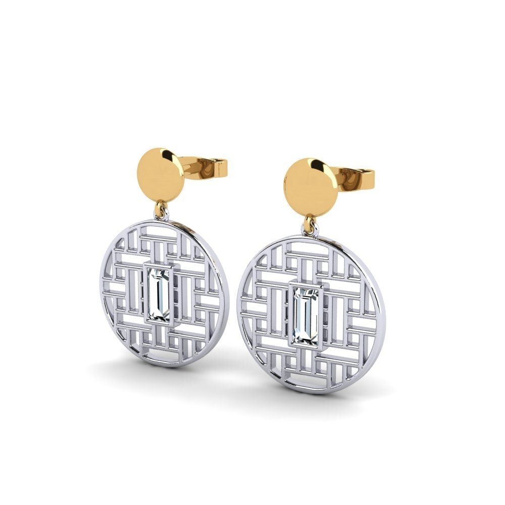 14k Oro Blanco & Amarillo Baguette Pendiente de mujer Citlab