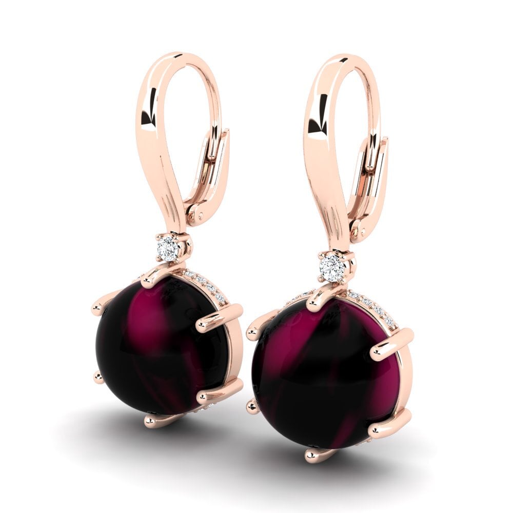 18k Oro Rosa Granate Rhodolite Cabujón Pendiente de mujer Claireta