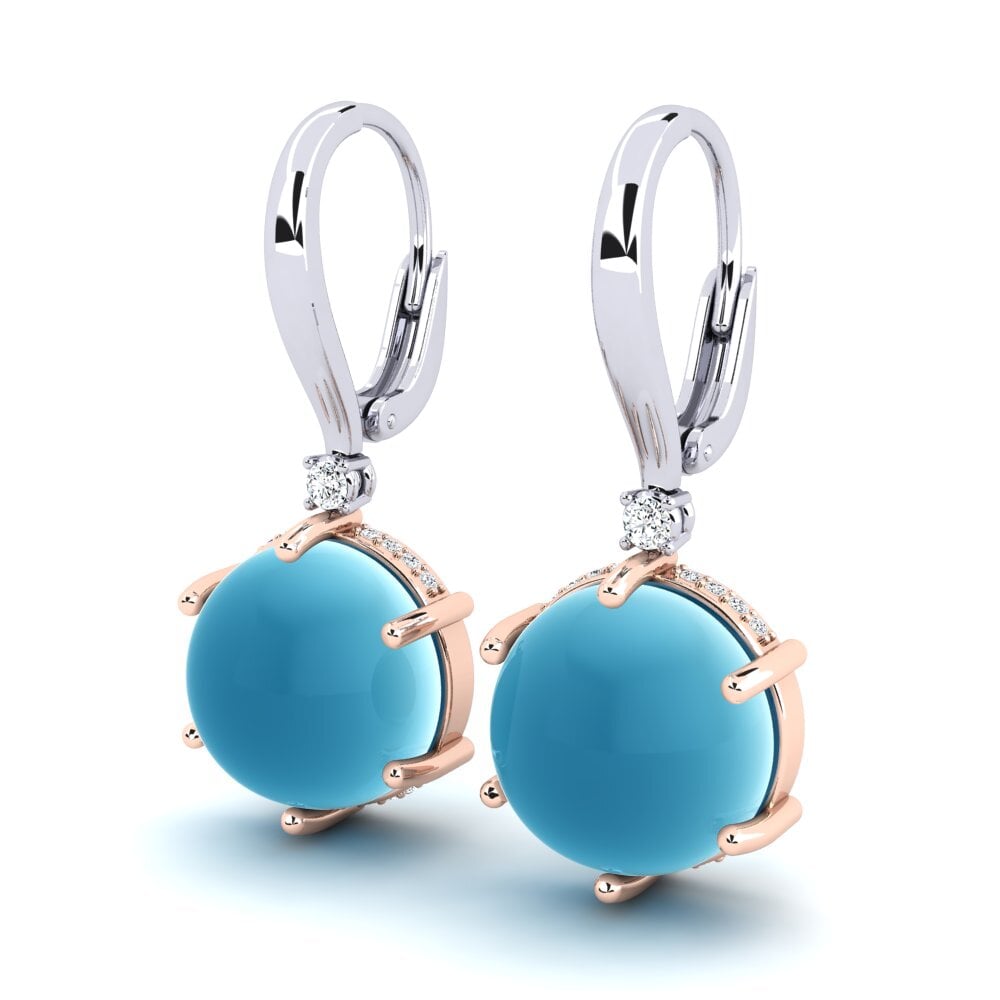 585 Ros & Putih Emas Topaz Biru Cabochon Anting-anting wanita Claireta
