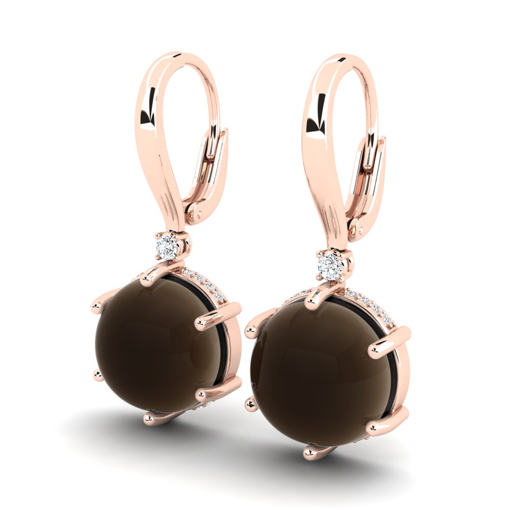 14ct Rose Gold Cabochon Smoky Topaz Women's Earring Claireta
