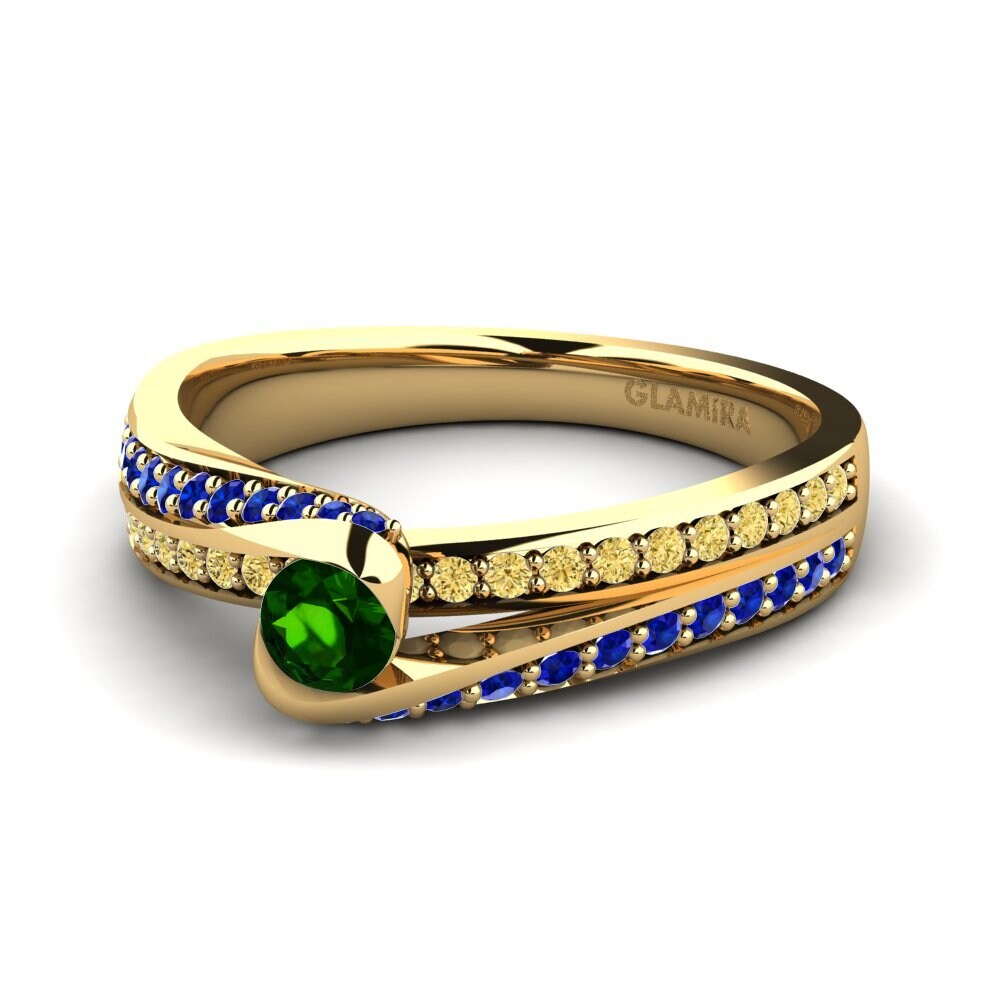 14ct Yellow Gold Green Tourmaline Engagement Ring Clariss 0.16 crt