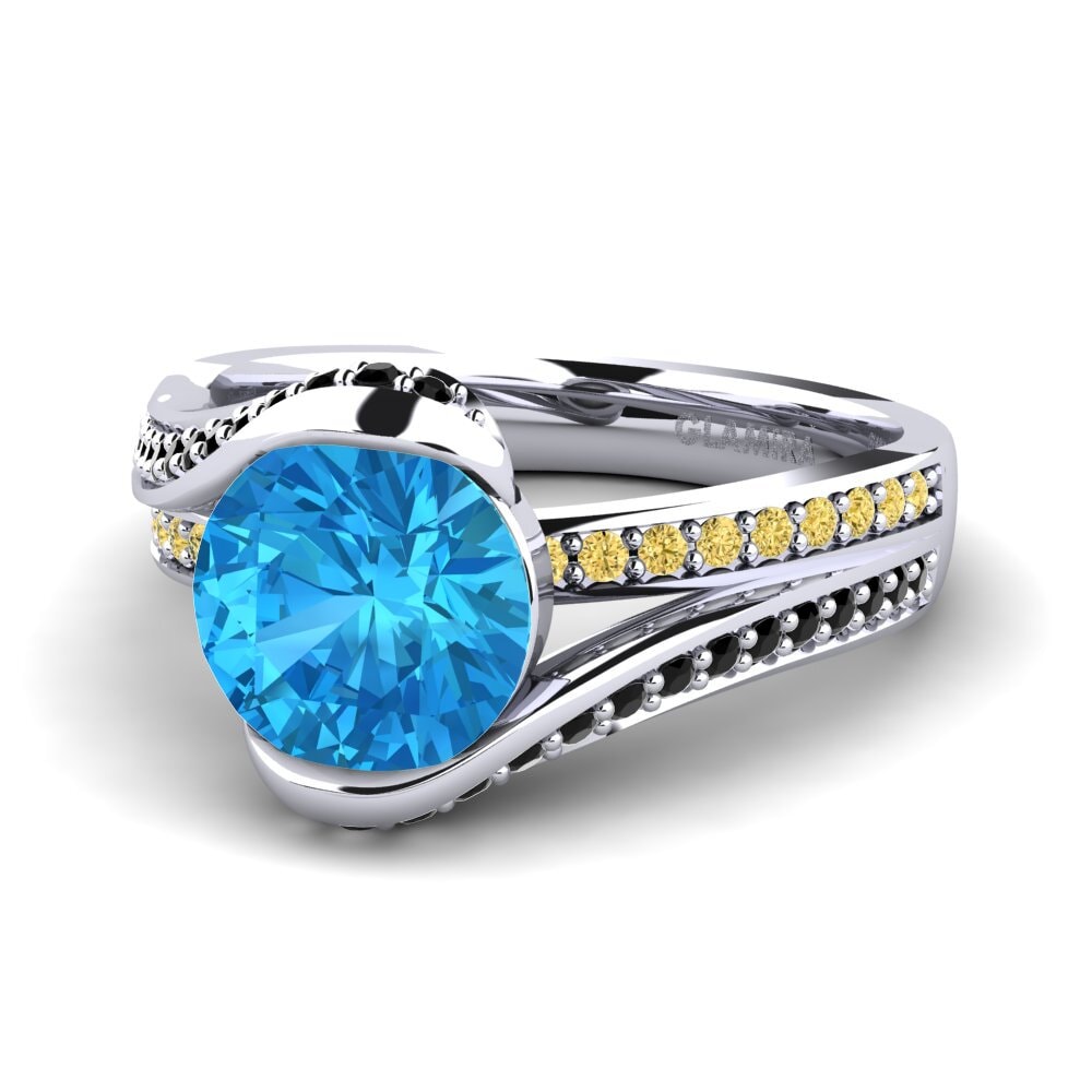 18k Oro Blanco Topacio azul Anillo de compromiso Clariss 2.0crt