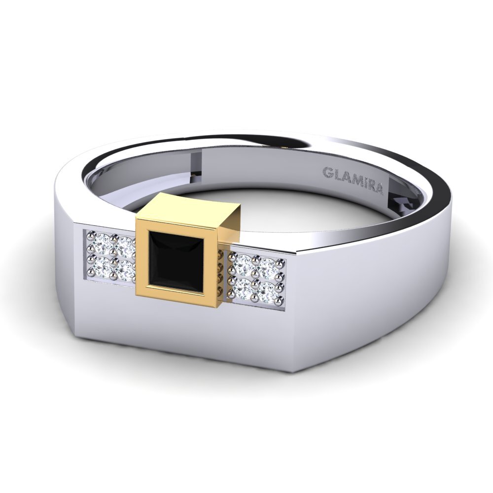 9ct White & Yellow Gold Black Onyx Men's Ring Cledwyn
