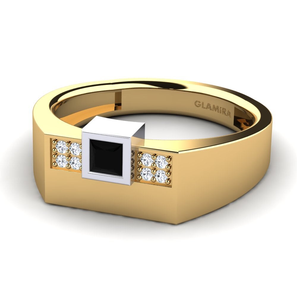18ct Yellow & White Gold Black Diamond Men's Ring Cledwyn