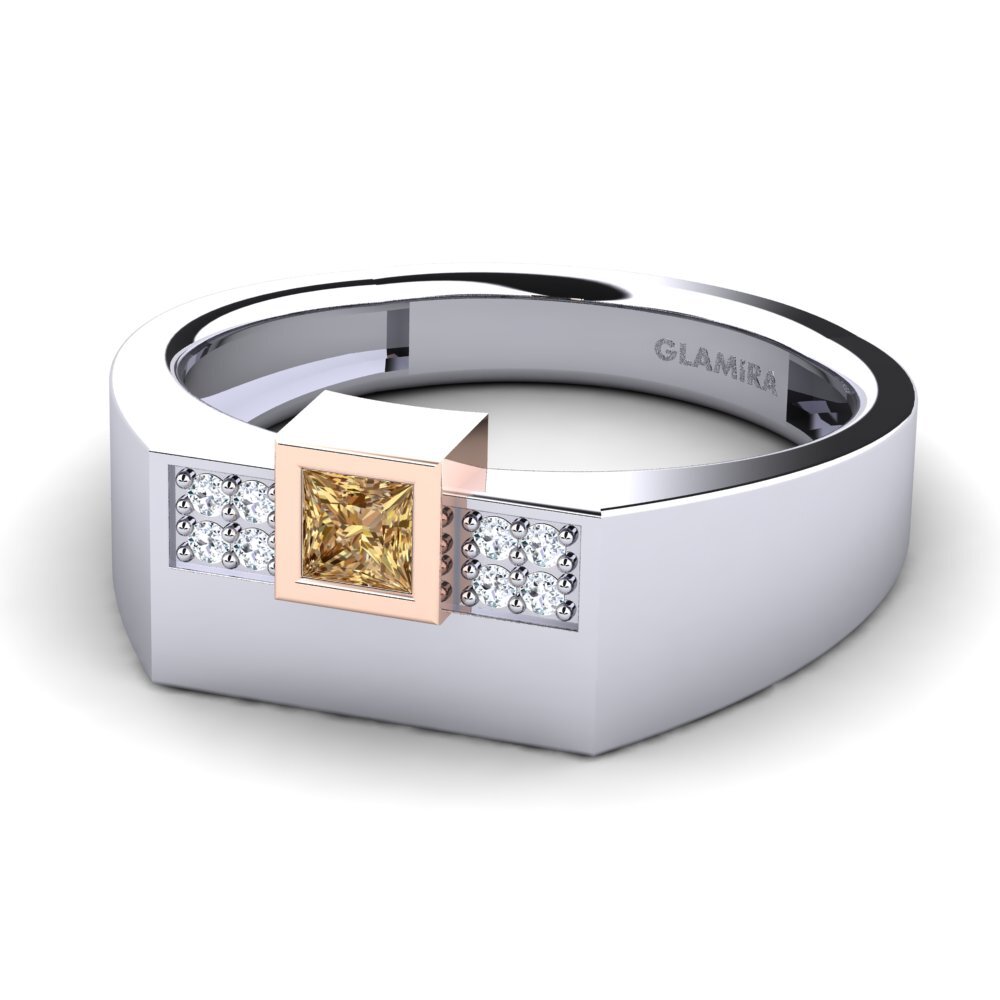 Oro Bianco & Rosso 375 Diamante Marrone Anello da uomo Cledwyn