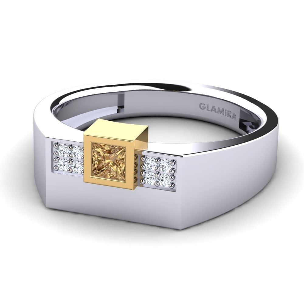 14k Oro Blanco & Amarillo Diamante Marrón Anillo de Hombre Cledwyn