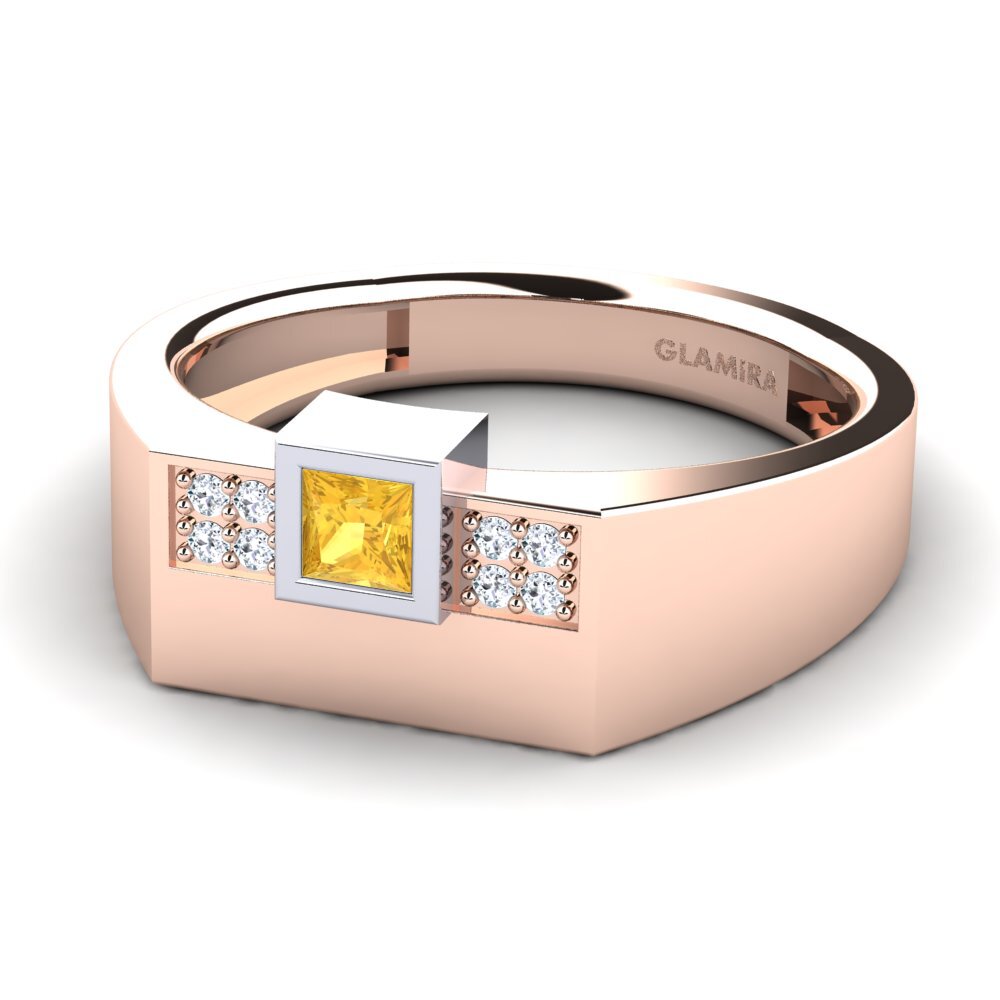 18ct Rose & White Gold Citrine Men's Ring Cledwyn