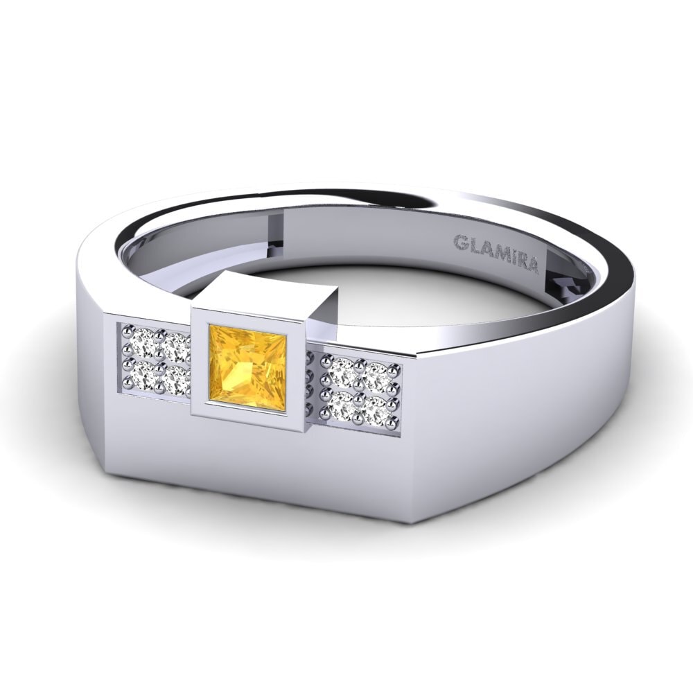 14k Oro Blanco Citrino Anillo de Hombre Cledwyn
