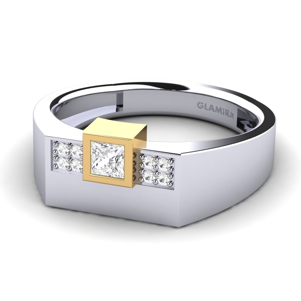 14ct White & Yellow Gold White sapphire Men's Ring Cledwyn