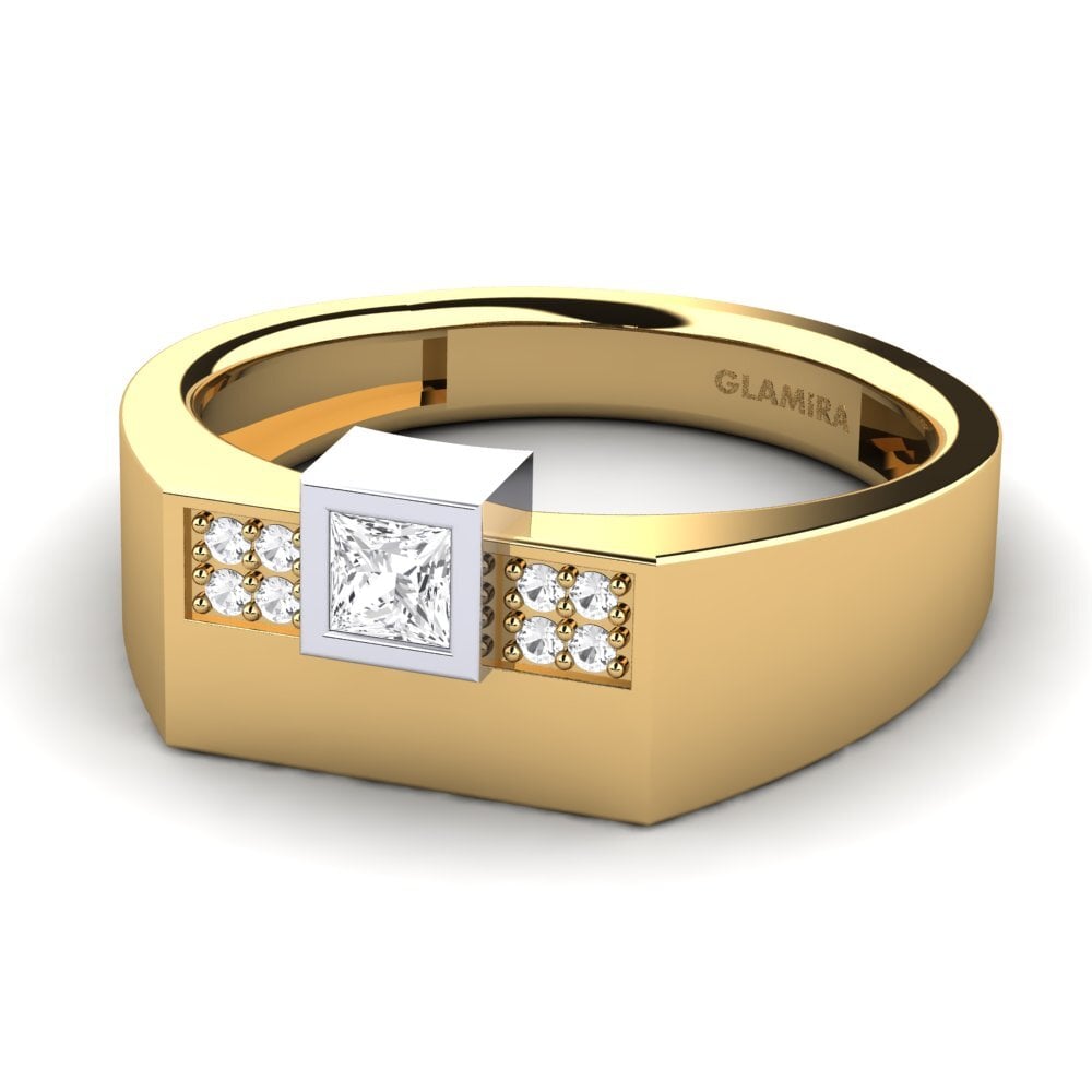 Oro Giallo & Bianco 585 Zaffiro Bianco Anello da uomo Cledwyn