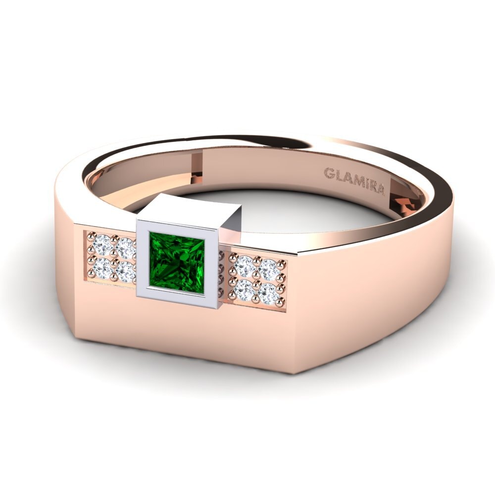 Oro Rosso & Bianco 585 Zircone Verde Anello da uomo Cledwyn