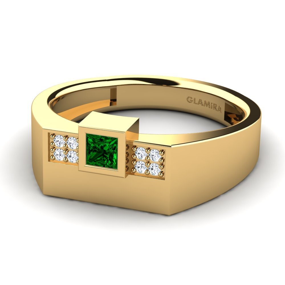 14k Oro Amarillo Circonita Verde Anillo de Hombre Cledwyn