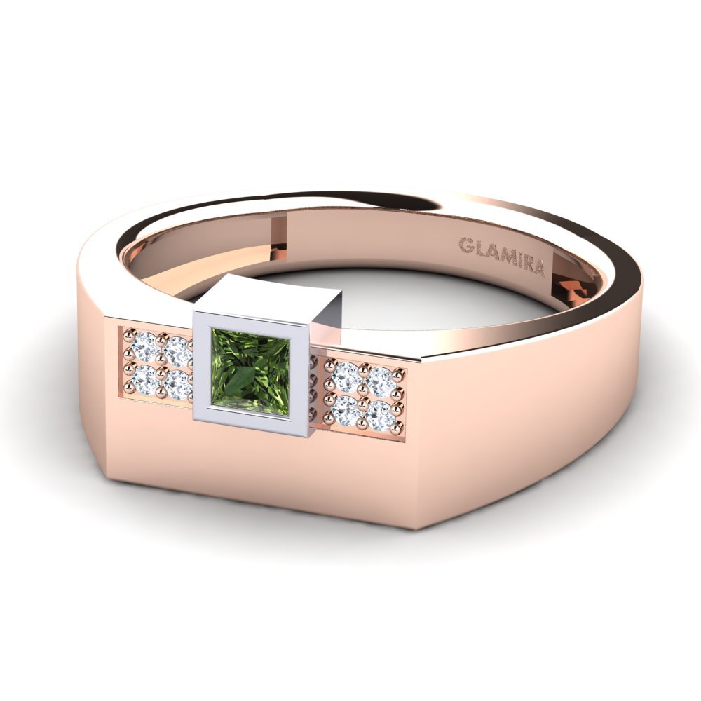 Oro Rosso & Bianco 375 Zaffiro Verde Anello da uomo Cledwyn