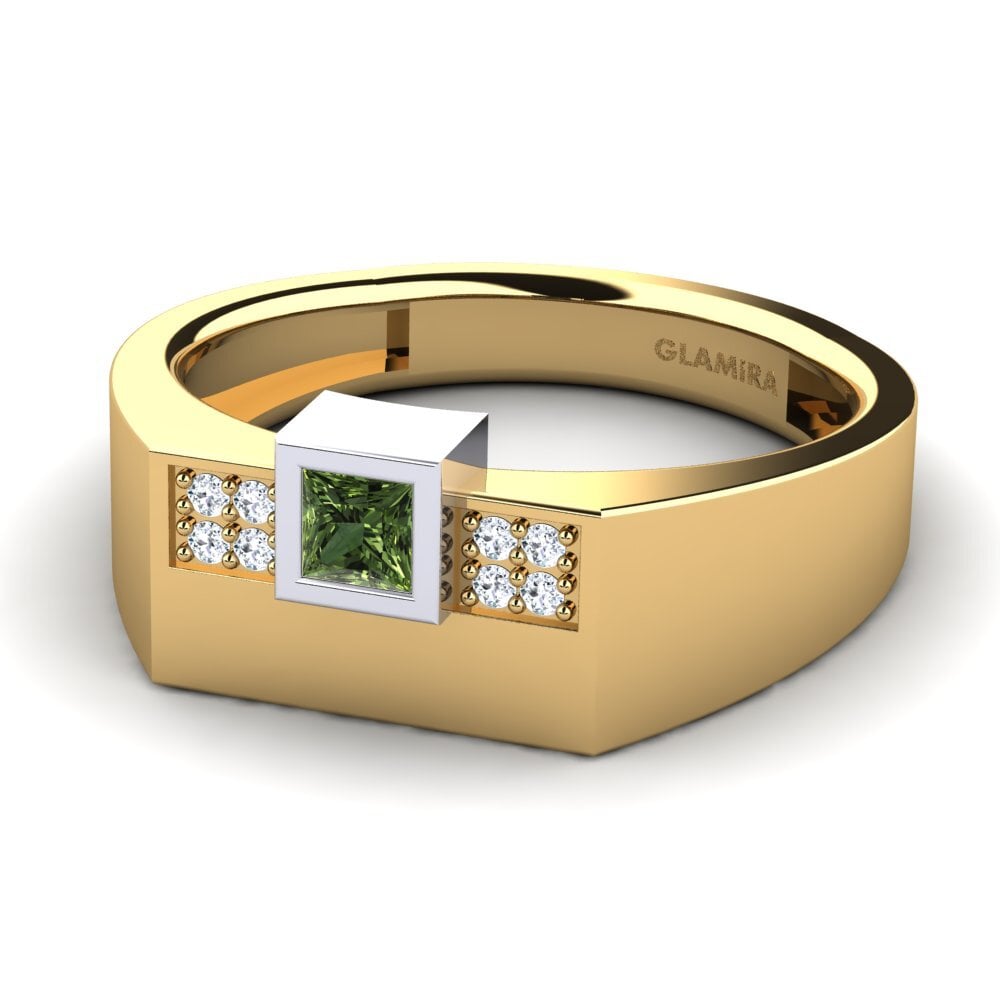 18ct Yellow & White Gold Green Sapphire Men's Ring Cledwyn