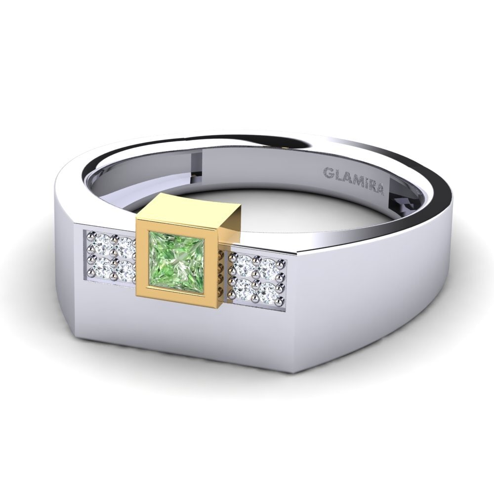 18ct White & Yellow Gold Green Diamond Men's Ring Cledwyn