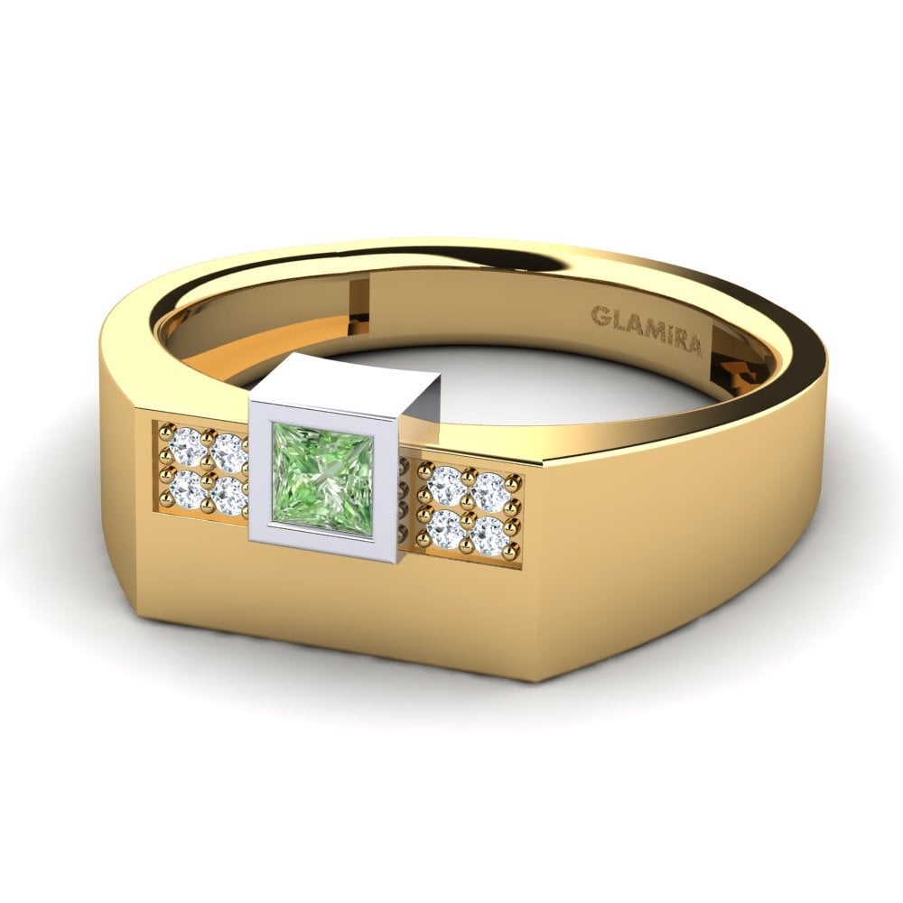 18ct Yellow & White Gold Green Diamond Men's Ring Cledwyn