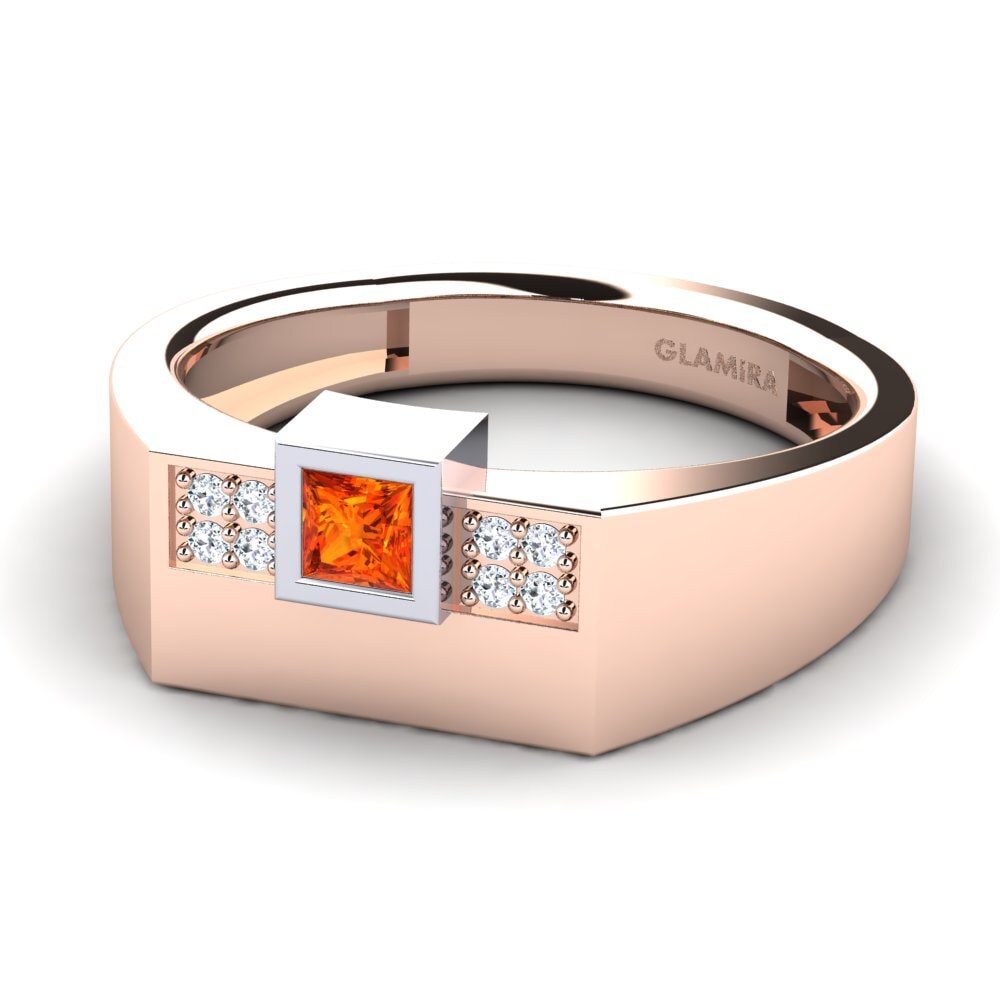 18ct Rose & White Gold Orange Sapphire Men's Ring Cledwyn
