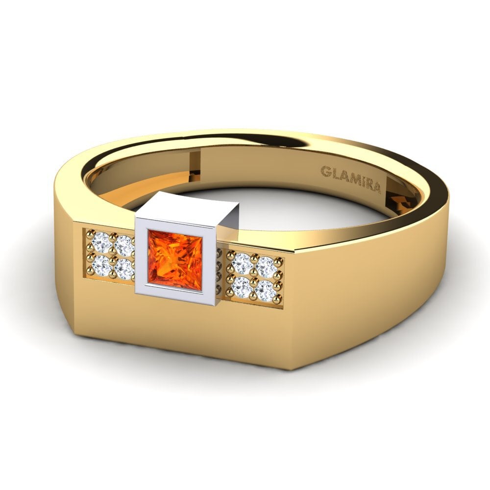 Oro Giallo & Bianco 375 Zaffiro Arancione Anello da uomo Cledwyn