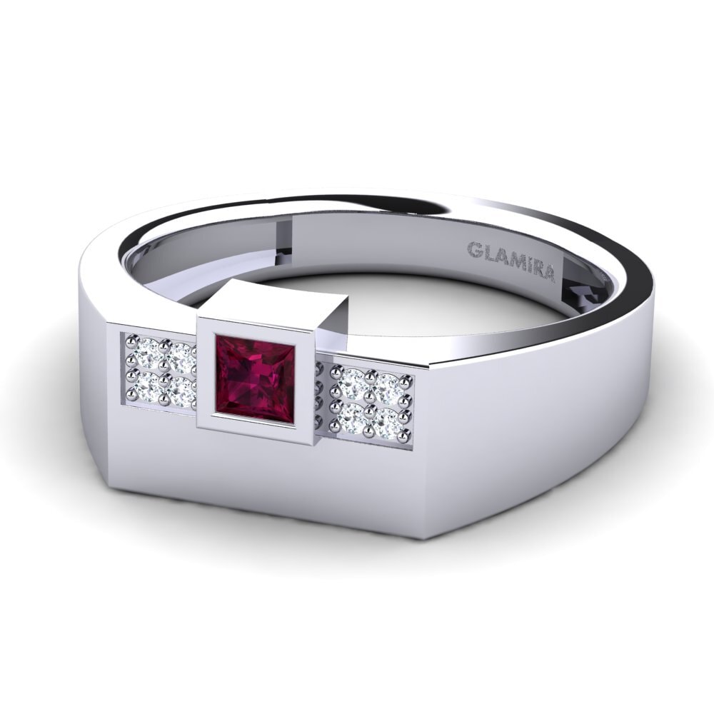 18ct White Gold Rhodolite Garnet Men's Ring Cledwyn