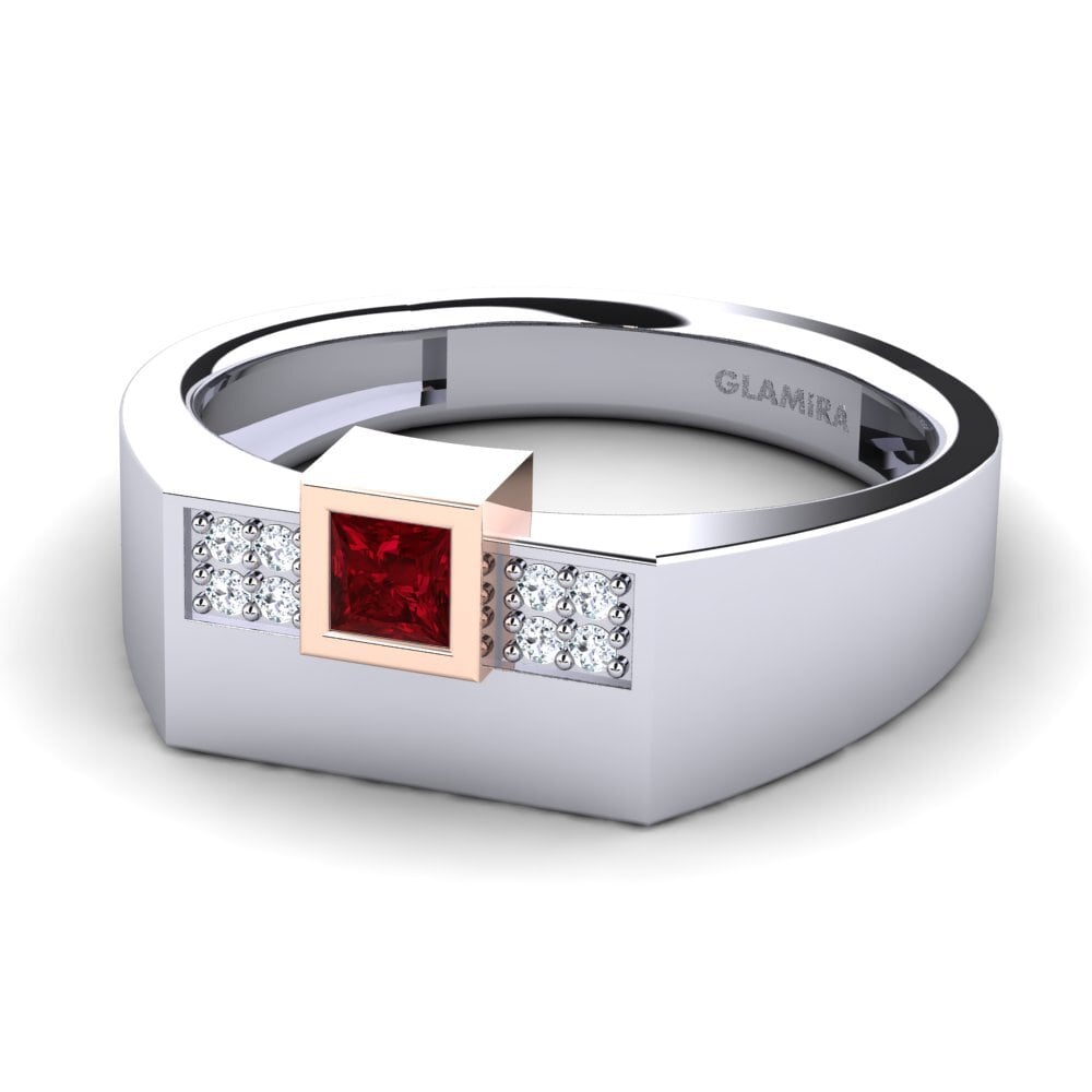Oro Bianco & Rosso 375 Zircone Rosso Anello da uomo Cledwyn