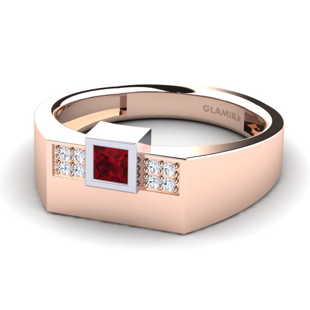 14ct Rose & White Gold Ruby Men's Ring Cledwyn