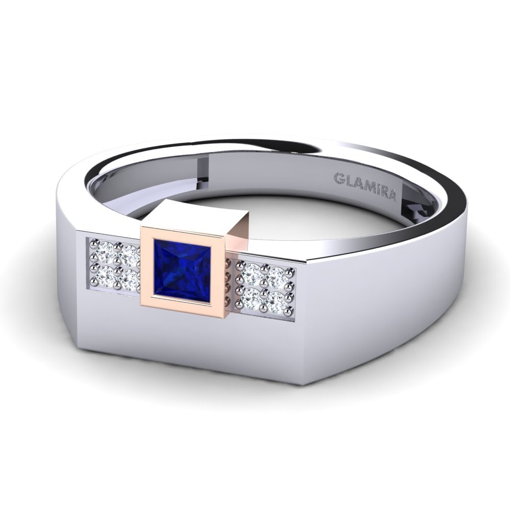 14ct White & Rose Gold Sapphire Men's Ring Cledwyn