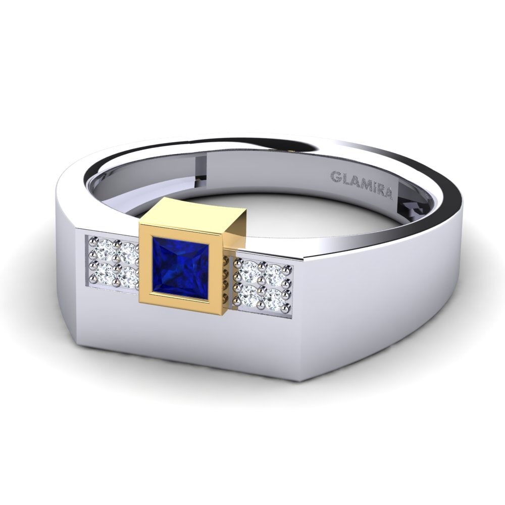 14ct White & Yellow Gold Sapphire Men's Ring Cledwyn