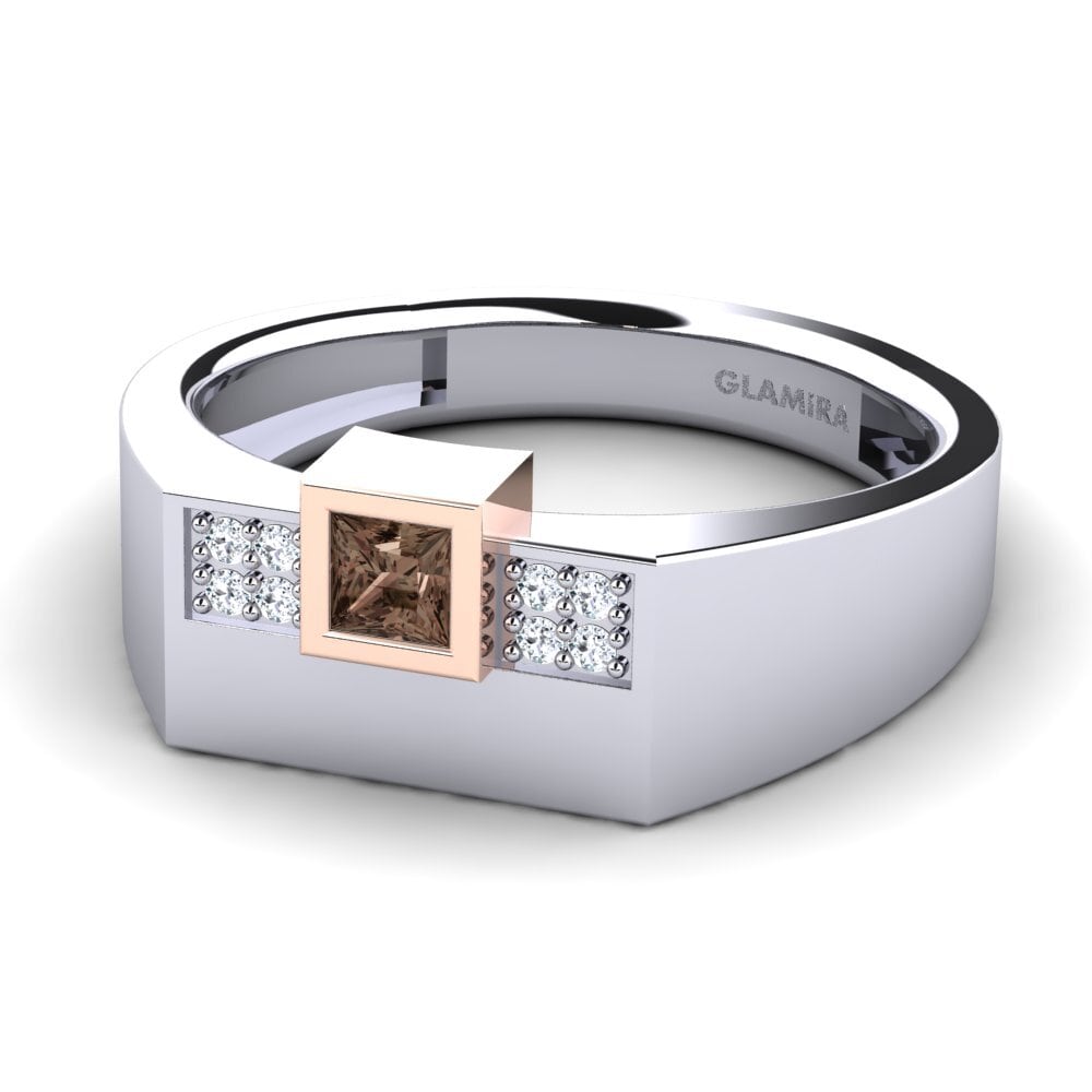 9ct White & Rose Gold Smoky Quartz Men's Ring Cledwyn