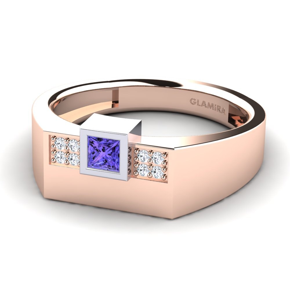 18ct Rose & White Gold Tanzanite Men's Ring Cledwyn