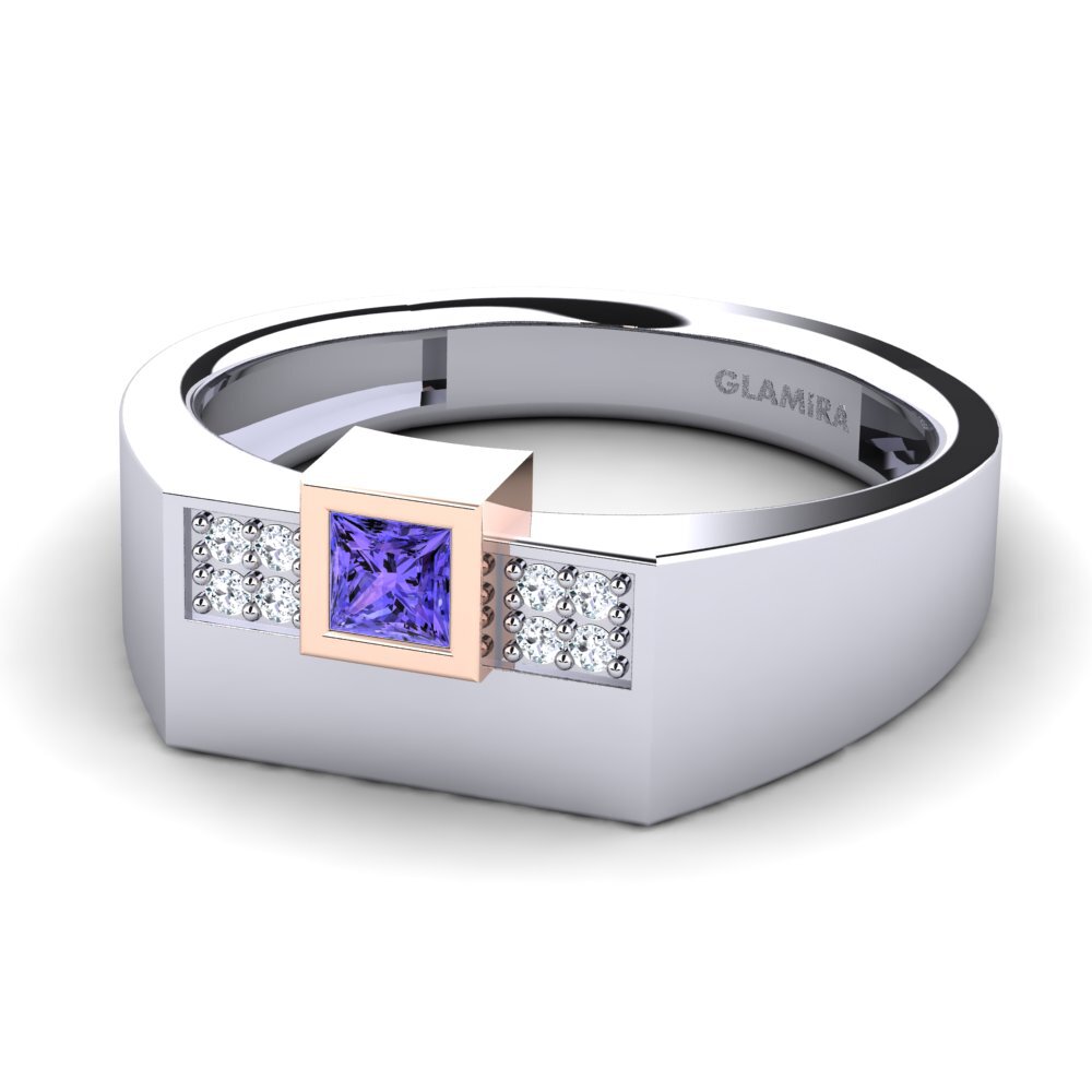 14ct White & Rose Gold Tanzanite Men's Ring Cledwyn
