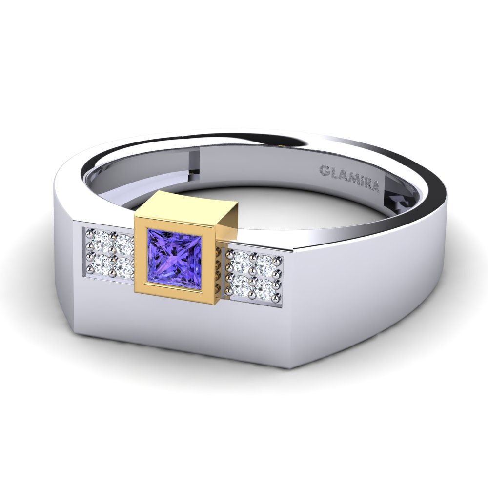 14ct White & Yellow Gold Tanzanite Men's Ring Cledwyn