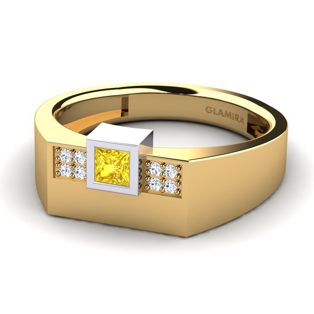 Oro Giallo & Bianco 375 Zaffiro Giallo Anello da uomo Cledwyn