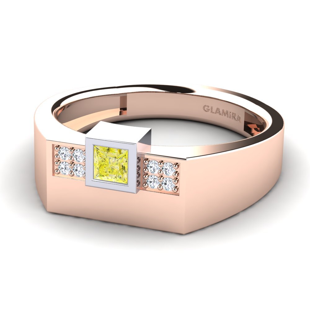 18ct Rose & White Gold Yellow Diamond Men's Ring Cledwyn