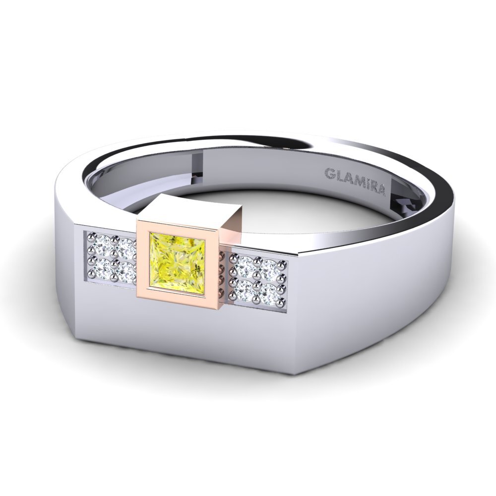 14ct White & Rose Gold Yellow Diamond Men's Ring Cledwyn