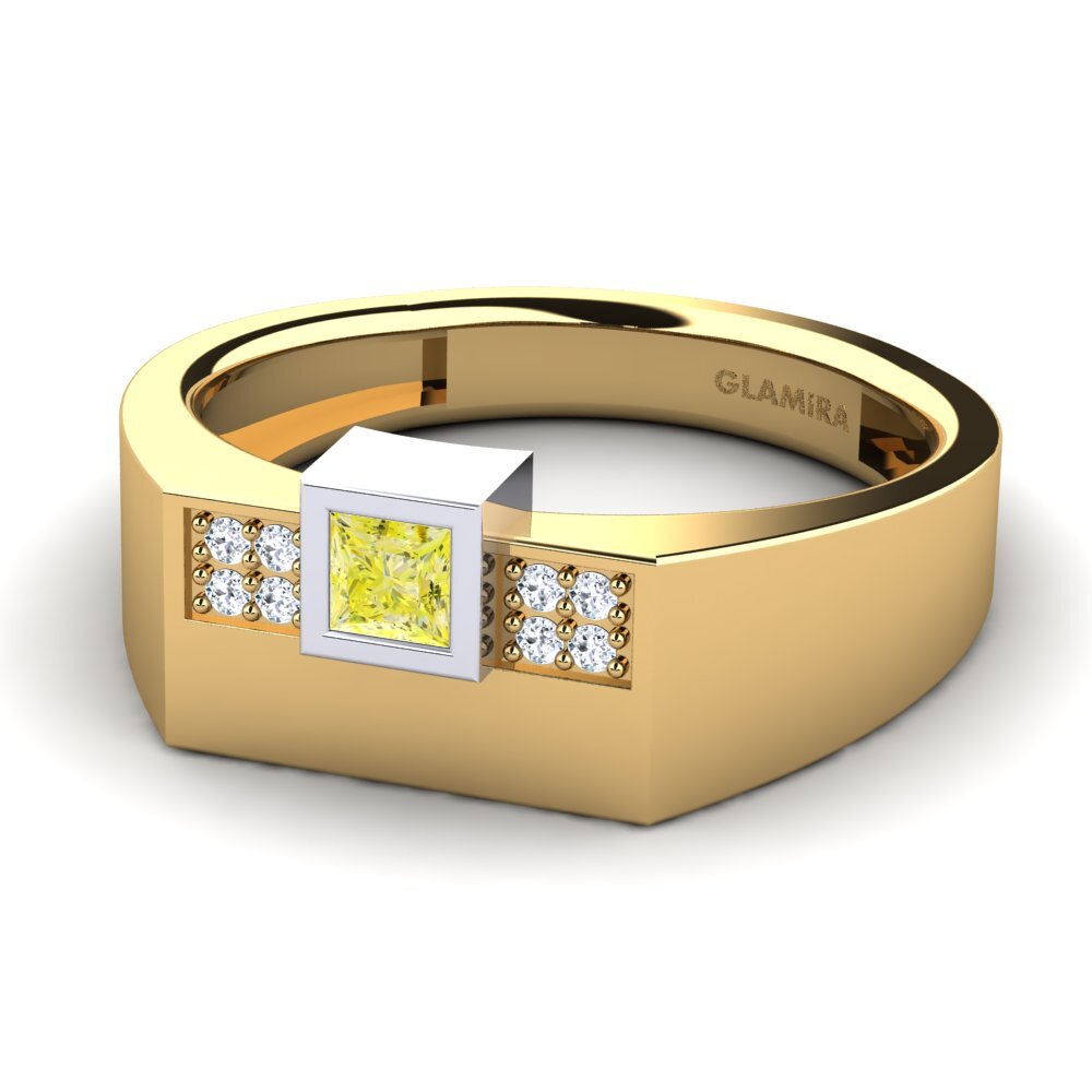 Oro Giallo & Bianco 585 Diamante Giallo Anello da uomo Cledwyn